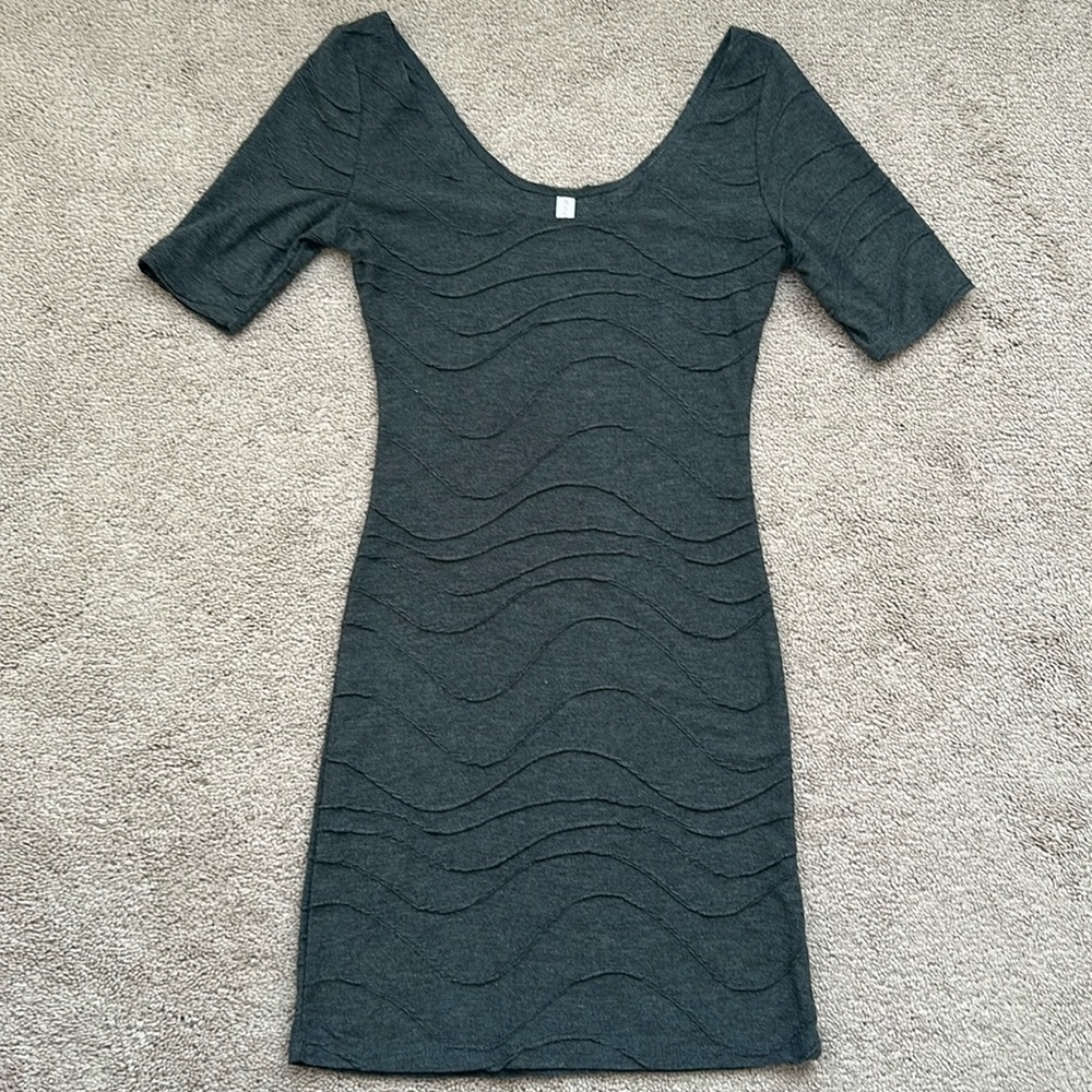Charcoal gray dress.